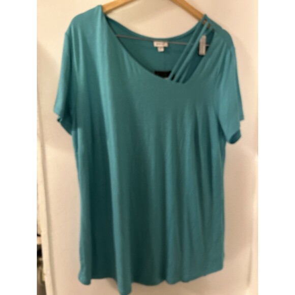 NWT Avenue Blouse Womens Plus size 18W Blue Jade Cutout Neck Short Sleeve - Picture 1 of 7
